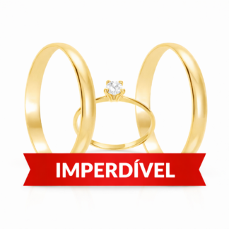 Kit Alianças em Ouro 18k mod. Ágata 03T + Solitário Royale + Estojo Luxo