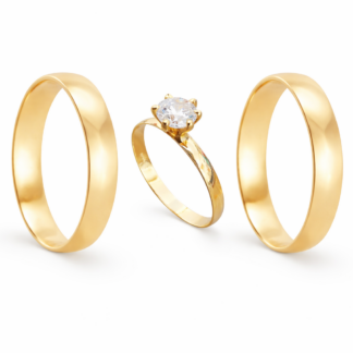 Kit Alianças em Ouro 18k mod. Turquesa 06A + Solitário Prestige + Estojo Luxo