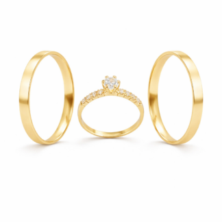 Kit Alianças em Ouro 18k mod. Turquesa 5.5SAP com Anel Elegance + Estojo Luxo