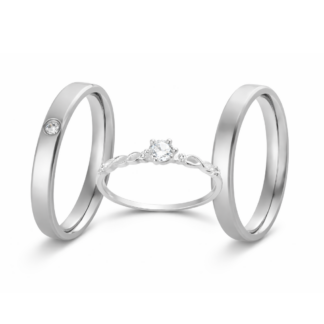 Kit Alianças de Aço Alysia com Zircônia 3mm + Anel Solitário Infinity + Estojo Coracao