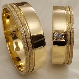 Par de Alianças em Ouro 18k com Diamante mod. Lazulita Plus 12A (Anatômicas) + Estojo Luxo
