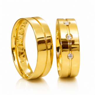 Par de Alianças em Ouro 18k Mod. Ônix 10A Three + Estojo Luxo