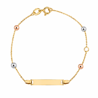 PBC_ABA_120 - Pulseira Baby de Chapa Bolas em Ouro Rosê e Branco + Estojo Luxo