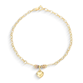PUL_31_150 - Pulseira Portuguesa Oval Oca Com Coração e Argolas + Estojo Luxo