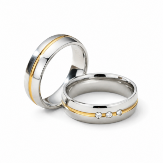 Par de Aliança Prata 950 com Aplique Ouro 18k e Zircônias + Estojo Luxo