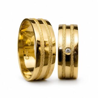 Par de Alianças em Ouro 18k com Diamante Mod. Esmeralda 09T + Estojo Luxo