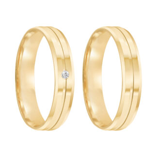 Par de Alianças em Ouro 18k com Diamante Mod. Ônix Chanfradas 06AP + Estojo ❤️