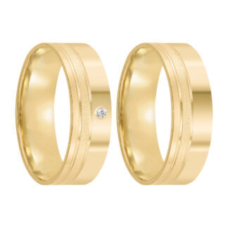 Par de Alianças em Ouro 18k com Diamante mod. Lazulita 12A (Anatômicas) + Estojo Luxo