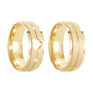 Par de Alianças em Ouro 18k com Diamantes Mod. Gold Love Plus 11A + Estojo Luxo