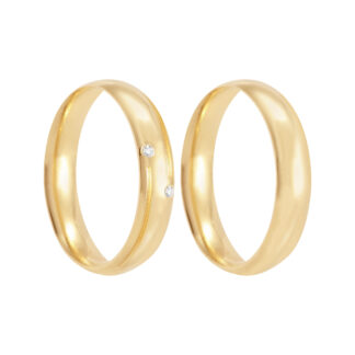 Par de Alianças em Ouro 18k com Diamantes Mod. Opala 10A + Estojo Luxo