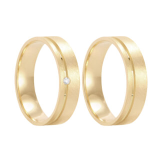 Par de Alianças em Ouro 18k e Diamante mod. Rubi 10A-FO + Estojo Luxo