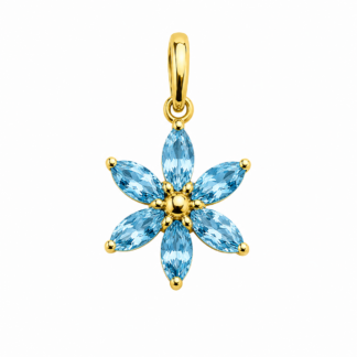 Pingente Flor em Ouro 18K com Pedras Azuis + Estojo Luxo