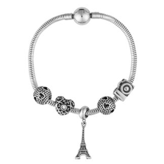 Pulseira Berloque de Aço Love Paris Coleção Steel Dreams + Estojo Luxo