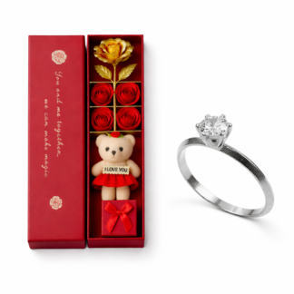 RJ - Anel Solitário em Prata 950 com Zircônia 5mm + Estojo Love V