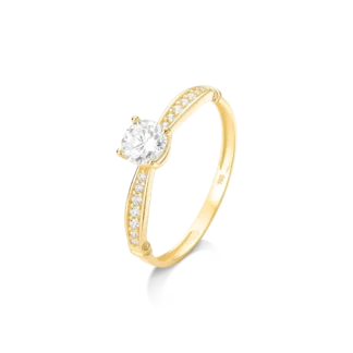SOL47Z - Anel Solitário em Ouro 18k Cravejado com Zircônias + Estojo Luxo