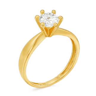 SOL52Z – Anel Solitário em Ouro 18k com Zircônia + Estojo Luxo