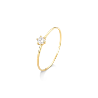 SOL95Z - Solitário Aro Fino 6 Garras em Ouro 18k com Zircônia + Estojo Luxo