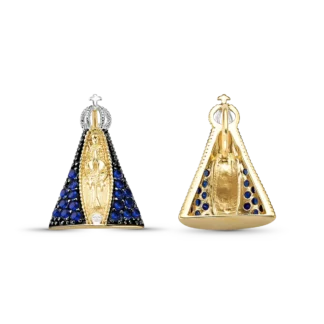 STP03 Z - Pingente em Ouro 18k Nossa Senhora Aparecida Cravejada com Zircônias + Estojo Luxo