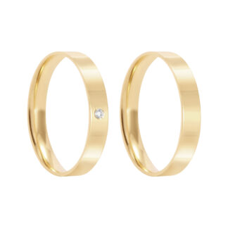 Kit Alianças em Ouro 18k c/ Diamante Mod. Alexandrita 5.5SAP + Solitário Sol95Z + Estojo Coração