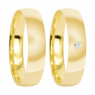 Par de alianças em Ouro 18k Mod. Alexandrita 08A com Diamante (anatômicas) + Estojo Luxo