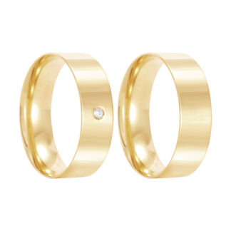 Par de alianças em Ouro 18k Mod. Alexandrita 15AP com Diamante (anatômicas) + Estojo Luxo