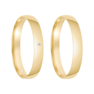 Kit Alianças em Ouro 10k mod. Alexandrita 5.5SA + Anel Solitário GA100-4 Garras + Estojo Love R