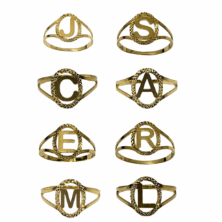 ANE048 - Anel Letras em Ouro 18k + Estojo Luxo (Valor Unitário)