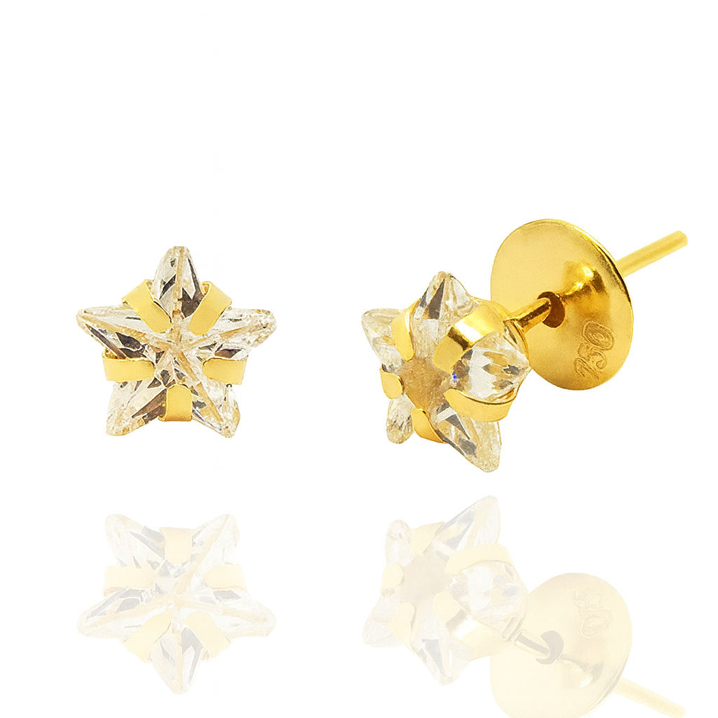BPEST500 - Brinco em Ouro 18k com Zircônia Estrela + Estojo Luxo