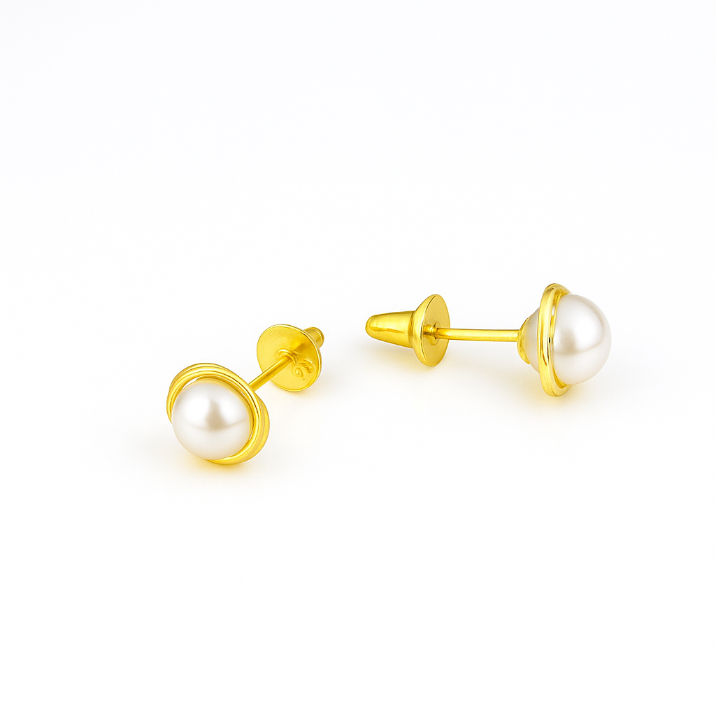 BROC300 - Brinco em Ouro 18k Pérola Legítima Rococo + Estojo Infantil