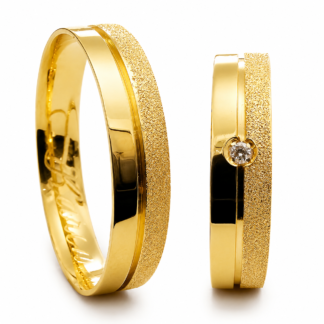 Par de Alianças em Ouro 18k com Diamante Mod. Crisopázio 6,0A + Estojo Luxo