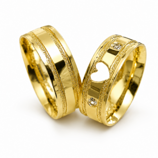 Par de Alianças em Ouro 10k com Zircônias Mod. Gold Love Plus 12A + Estojo Luxo