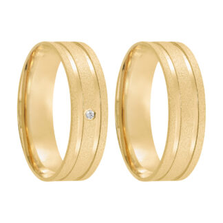 Par de Alianças em Ouro 10k com Diamante mod. Hematita 10AB-FO (Anatômicas) + Estojo Luxo