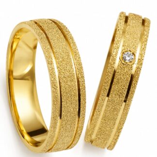 Par de Alianças Jaspe em Ouro 10K com Zircônia + Estojo Luxo