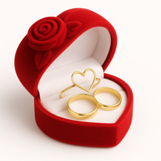 Kit Alianças em Ouro 10k mod. Turquesa 08T + Anel Coração  + Estojo Luxo