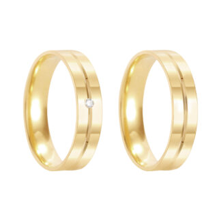 Par de Alianças em Ouro 18k com Diamante Mod. Ônix 08AP + Estojo ❤️