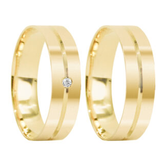 Par de Alianças em Ouro 18k com Diamante Mod. Ônix 10AP + Estojo Luxo