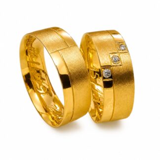 Par de Alianças em Ouro 18k com Diamantes Mod. Safira 11A-FO + Estojo Luxo