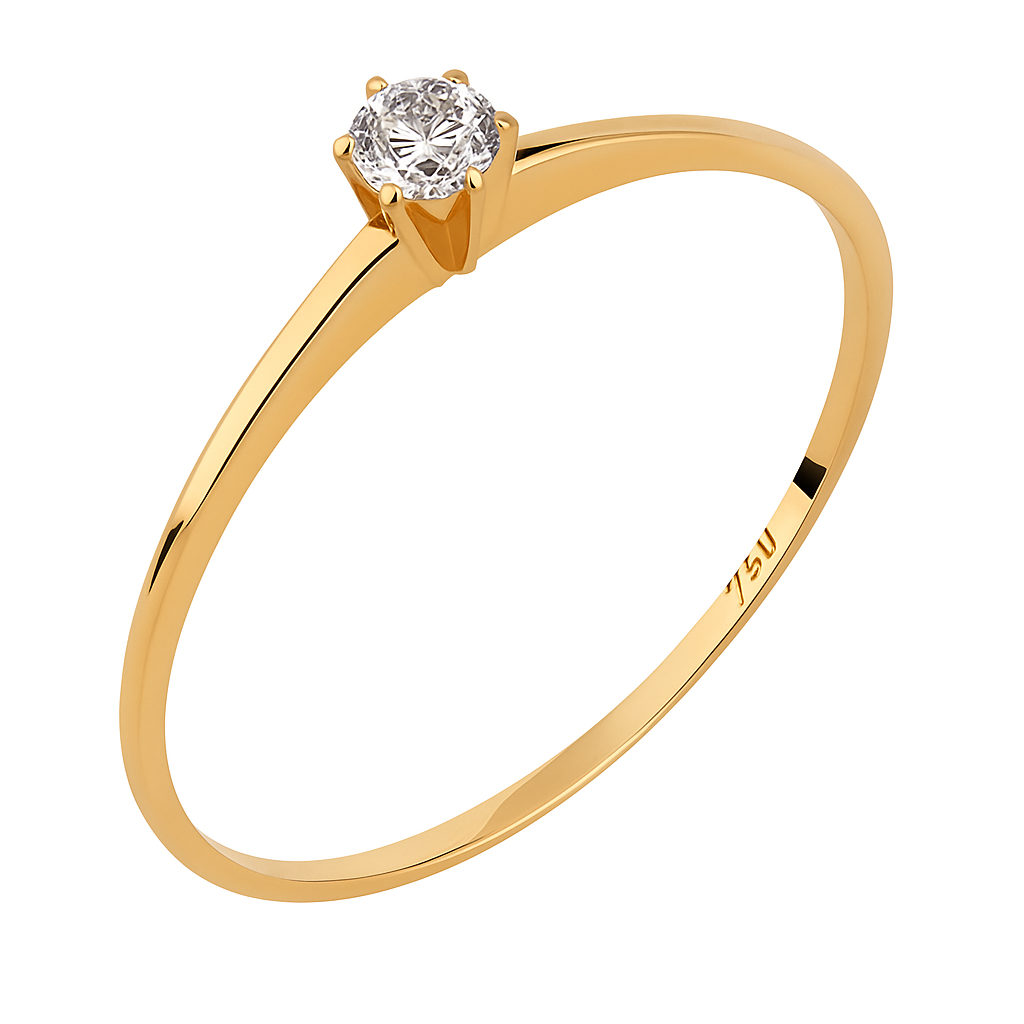 SOL24Z - Anel Solitário em Ouro 18k com Zircônia + Estojo Rosa