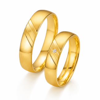 Par de Alianças em Ouro 18k Mod. Topázio 08A com Diamante + Estojo Luxo