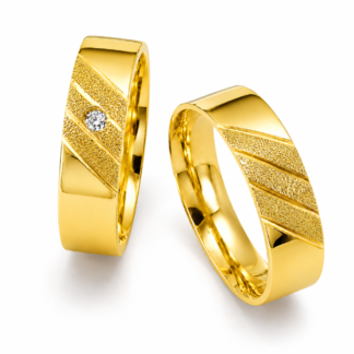 Par de Alianças em Ouro 10k Mod. Topázio 08AR com Diamante + Estojo Luxo
